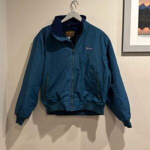 Vintage Eddie Bauer Bomber Jacket Fleece Lined Teal Blue Made In USA Size Medium